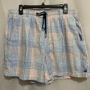 Southern Marsh Swim Trunks Size Medium Blue White Checker Drawstring 2 Zipper